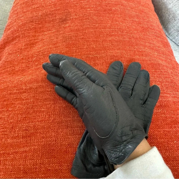 Leather gloves lined from west Germany black size medium small - Picture 7 of 11